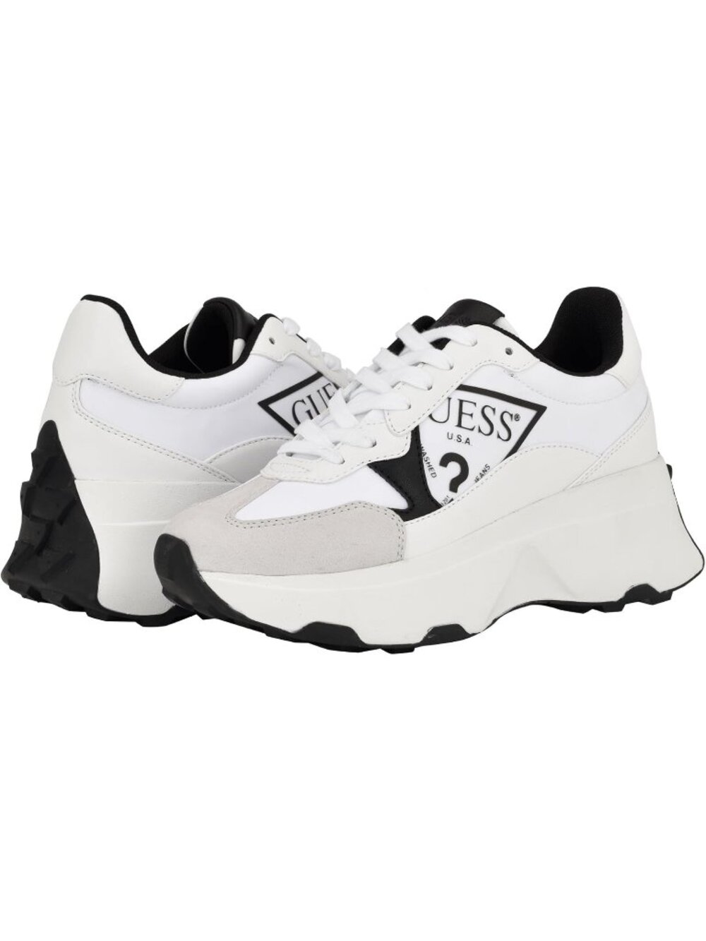 Womens White Black Synthetic Calebb Sneaker GUESS Logo Lace-Up Fashion Sneaker